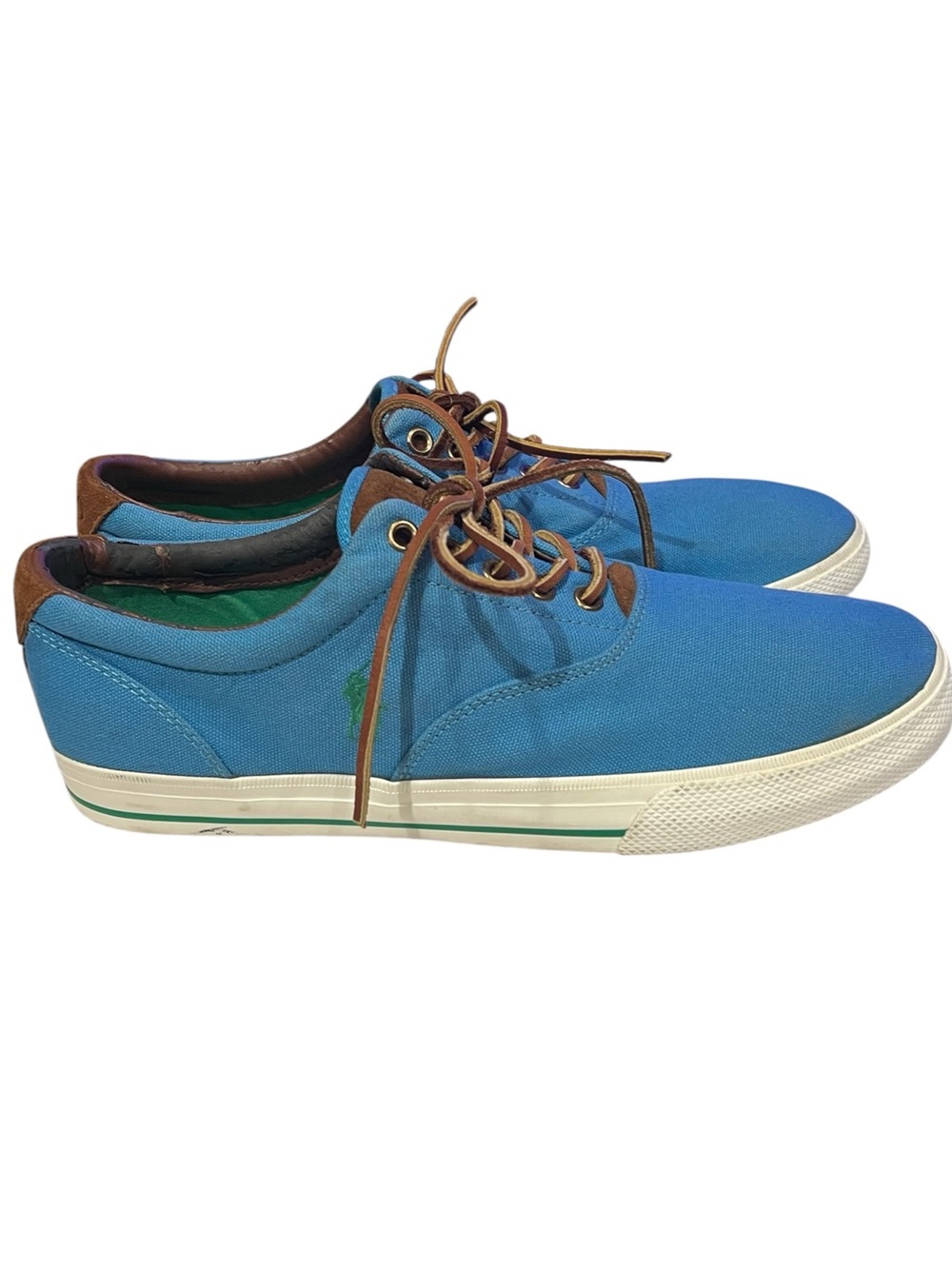 Polo Ralph Lauren Mens 11 D Vaughn Blue Canvas Leather Sneaker Shoes